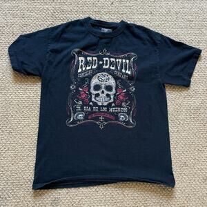 Red devil clothing company skulls dia de los muertos shirt MEDIUM